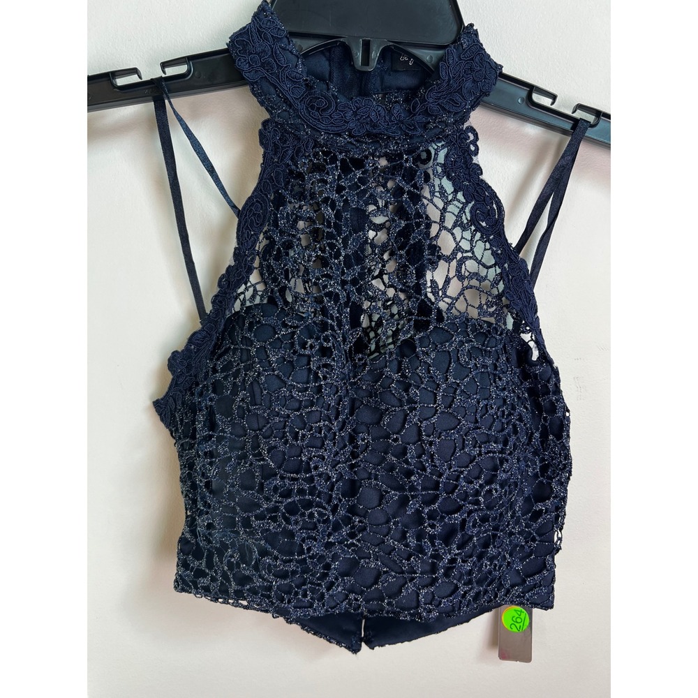 Sequin Hearts Navy Blue Lace Halter Crop Top Size 0‎ NWT - Picture 2 of 10